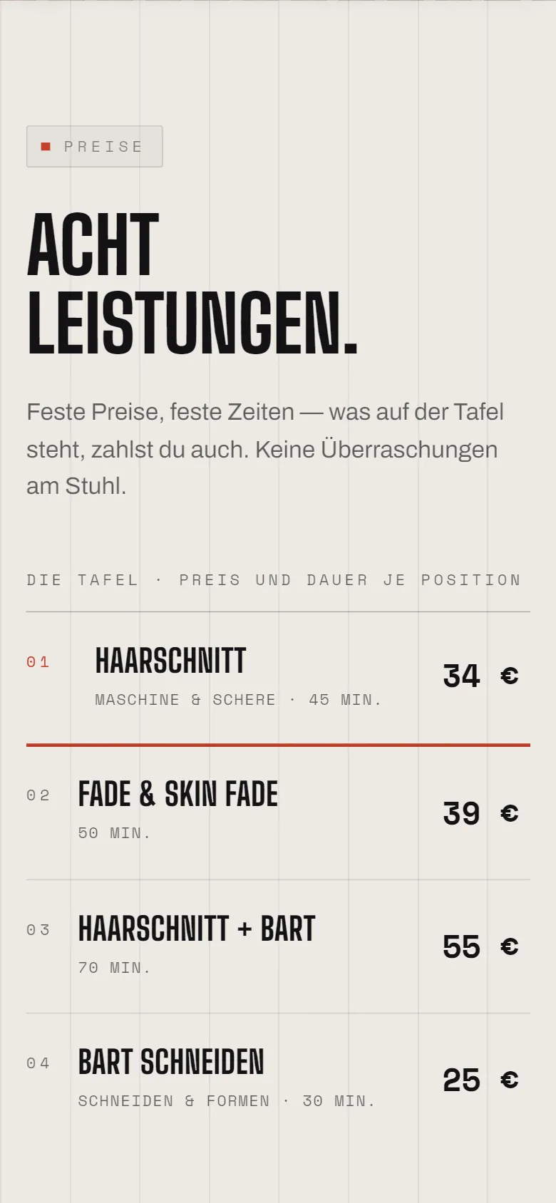 Preistafel von KLINGE auf dem Handy