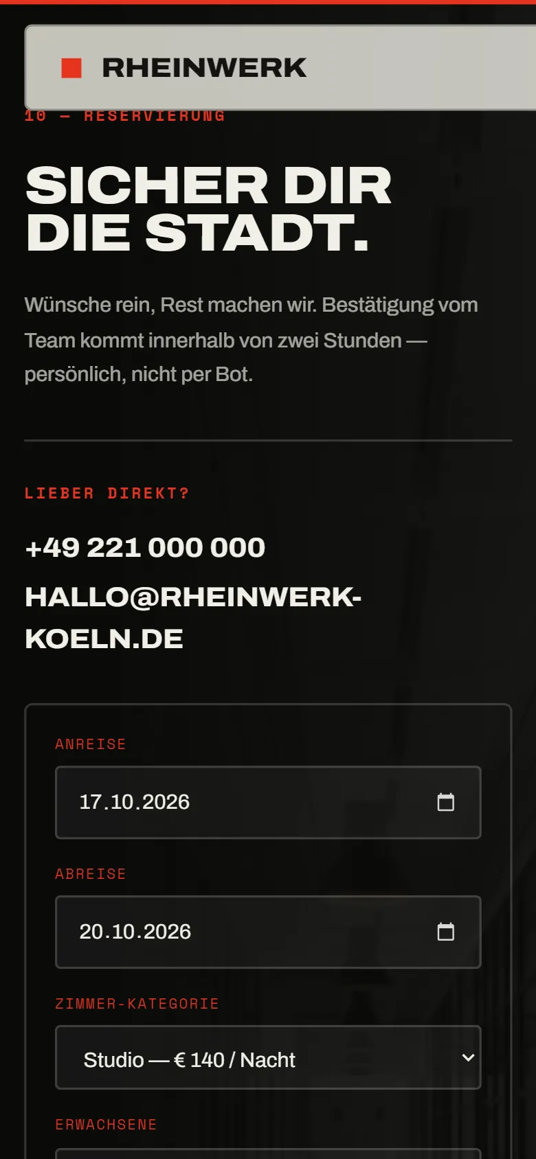Buchungsmaske von RHEINWERK auf dem Handy